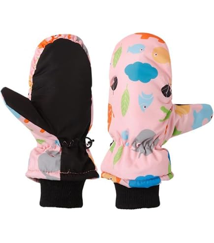 JUPSK Guanti Da Sci Invernali Impermeabili Antiscivolo Con Fodera In Peluche Per Bambini Dai 2 Ai 5 Anni, Rosa - 11