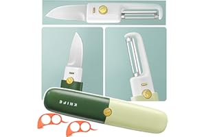 JASTOWN Pelador y cortador 2 en 1 Cuchillo para frutas,Pelador portátil de doble uso con Cubiertas Protectoras para Cuchillas Para la cocina y el camping,Cuchillo multifunción y 2pc Orange opene (verde)