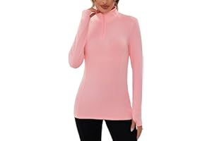 Terecey Camisetas Termica Manga Larga Mujer Top Deportivo con 1/4 Cremallera Camisa de Correr Fitness Yoga Tops con Agujeros para el Pulgar