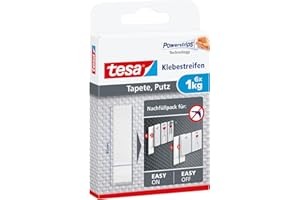 tesa Powerstrips Tapete&Putz - doppelseitige Klebestreifen für Tapete und Gips - Ersatz-Klebestreifen Klebenagel - Haltekraft 1,0 kg/Nagel - 1 x 6 Streifen
