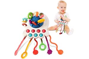 Hooku Montessori Toys for 2 Year Old, Sensory Toys for Babies, Food Grade Silicone Pull String Activity Toy, Fine Motor Skill Toy for Toddlers, Baby Travel Toy, Baby Girl Boy Gifts