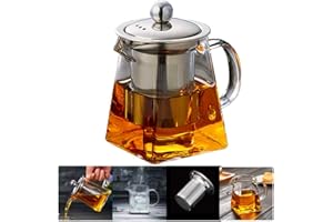 PluieSoleil Klarglas-Teekanne Hitzebeständige Borosilikatglas-Sieb-Teekanne mit Teesieb, runde Teesieb-Teekanne, Herdsicherer Teebereiter 350ML