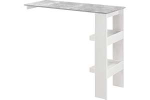 [en.casa] Mesa de Bar Bromölla Mesa de Bistro Elegante 120 x 45 x 106 cm Mesa Alta de Cocina con 2 Estantes Integrados Blanco y Efecto hormigón