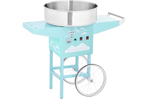 Royal Catering Commercial Candy Floss Machine with Cart RCZC-1200-BG (1200 W, Ø 52 cm, 1 Unit / 30-60 s, Sep. Control: Thermostat and Rotation, Incl. Measuring Spoon) Turquoise