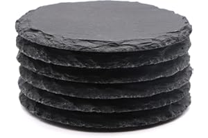 ‎VIBRATITE VIBRATITE Untersetzer aus Schiefer, rund, 10,2 cm, schwarzer Schieferstein, mit kratzfester Unterseite, für Getränke, Kaffee, Bar, Küche, Heimdekoration, Gravur, 6 Stück