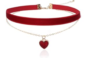 YUNHENTONG Choker Halskette Samt Herz Anhänger Kette Klassische Geschichtete Necklace für Damen, Mädchen