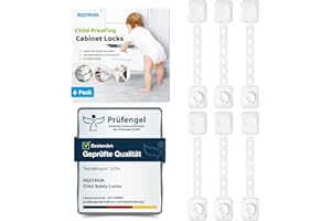 REDTRON Child Safety Cabinet, Pack of 6 Adjustable Cabinet Safety Baby Safety for Drawers, Fridge, Toilet Seat, with Double Lock Design, No Drilling Required, White