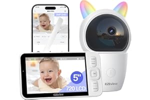CZEview 2K Babyphone Caméra Bébé, Moniteur Vidéo 5,0", PTZ 360°, Vidéo Caméra Surveillance Bébé, Audio Bidirectionnel, Vision Nocturne