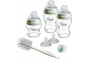 Tommee Tippee Zestaw startowy dla noworodków ze szkła naturalnego, butelki antykolkowe 150 ml i 250 ml, smoczki imitujące kształt piersi matki o średnim i powolnym przepływie, samosterylizacja