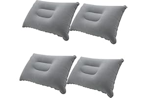 Peixiong 4 Pcs Grey Ultralight Inflatable Pillow Small Squared Flocked Fabric Air Pillow for Hiking,Camping,Traveling,Napping,Desk Rest,Neck &Lumbar Support