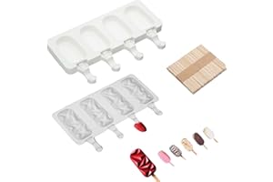 HOLLYLIFE Moldes de Helado 2 piezas Moldes para Paletas de Silicona Fabricante de hielo Helado de Chocolate Postre Creativo Popsicle (óvalo Blanco)