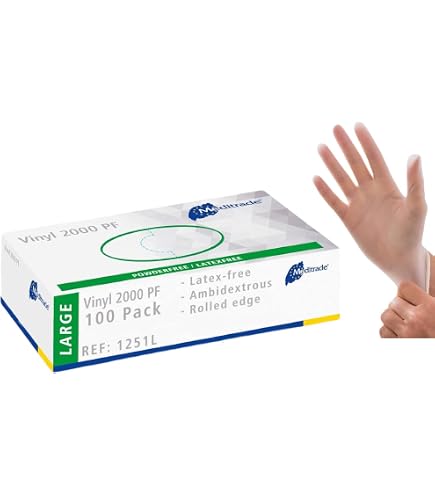 Meditrade Vinyl 2000 PF Einweghandschuhe - Puderfrei, Hypoallergen, Latexfrei, Strapazierfähig, Beidhändig tragbar, Lange Stulpe - Transparent - Größe XL - 100 Stück bei Günstiger Preis