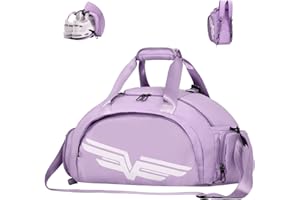 FIORETTO 30L Sports Gym Bag with Wet Pocket & Shoe Compartment, Water Repellent Weekend Hospital Overnight Bag for Women, Sports Holdall Backpack (Purple)