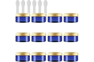 PQPAUTY 12 Pièces Vides Petit 100 ml Bleu Cosmétique Pot en Plastique avec Couvercle Or 100 g Pots de Cosmétique Crème de Bouteille Contenant avec 6x Spatules