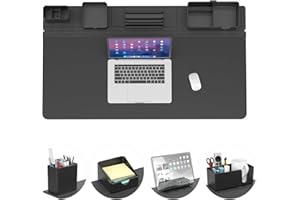 KDD Sottomano Scrivania & Set di Organizer Magnetici - Tappetino Mouse Grande con Supporto Telefono, Portabicchieri, Portapenne, Contenitore e Portacarte, Tappetino Mouse Gaming per Ufficio e Casa