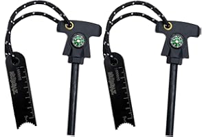 VINEST 2PCS Flint and Steel, Magnesium Flint and Steel Fire Starter Kit, Fire Starter Kit with Compass Whistle, Weatherproof Survival Kits for Travelling Camping Hiking Outdoor Adventures