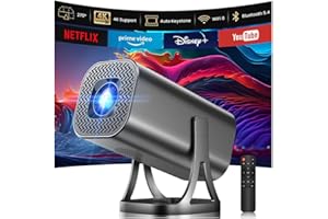 FINADE Projector, HD 1080P 4K Supported Mini Projector Auto Keystone & Focus 22000 Lumen 260 ANSI Bightness WIFI 6 & Bluetooth Home Theatre 200" w 270°Rotatable Stand Projectors for Bedroom/Outdoor/Phone