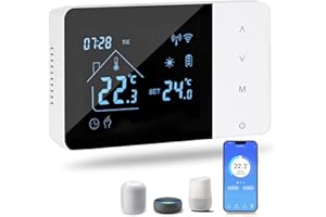 JURTMY Termostato Caldaia, WIFI Termostato domestico digitale programmabile, Alimentato a batteria, Caldaia 2 fili compatibile con controllo vocale di Google e Alexa