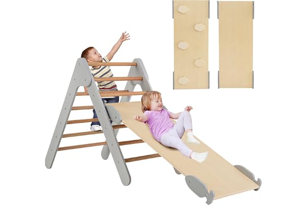 COSTWAY 3 en 1 Triangle d'escalade Montessori Enfant avec Rampe, Echelle d'escalade en Bois Moderne avec Inclinaison Réglable, Charge 50kg pour Maison Garderie pour Tout-Petits de 1 an+…