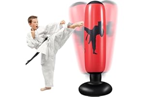 MEYDLL Sac de Boxe pour Enfants, Sac de Boxe Gonflable, Sac de Boxe Debout 160 cm, Sac de Boxe Debout pour Boxe, Karaté Kickboxing, Équipement d'entraînement, Cadeau pour Garçons Filles