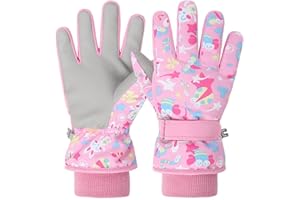 FAYHIJUN Gants de Ski Enfants moufle Chaud Hiver pour Garçon Fille Coupe-Vent Respirant PU Les Palmiers Neige Ski Snowboard Vélo Équitation Sport 2-13 Ans