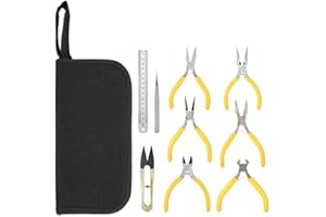 TMISHION Alicates de Piercing, 9 Pcs Profesional Herramientas para Hacer Joyas Alicates De Joyería De Aguja Fabricación De Abalorios, Profesional de Reparación de Relojes con Funda de Transporte