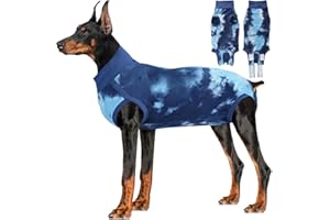 LIANZIMAU Hundebody Nach Op Kastration Rüde Body für Hunde Nach Op Hündin Einteiler Wundschutzanzüge Chirugenanzug Pet Shirts Tie-Dye Blau XL