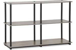 Furinno Turn-N-Tube 3-Tier Double Size Storage Display Rack, French Oak Grey/Black, 119.89 (W) x 74.93 (H) x 29.46 (D) cm
