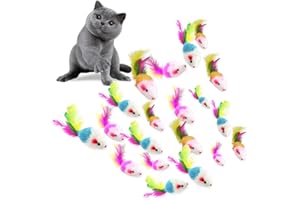 VIKSAUN 20 Pcs Juguetes para Gato, Peludo Ratones Gato Juguete, Sonajero Pequeño Ratón Juguetes, Simulación Juguete de Ratón con Plumas Colores Variados, Gato Juguete Interactivo