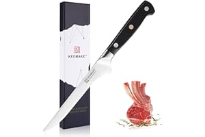 KEEMAKE Couteau à Désosser Viande avec Os 14 cm, Couteau Cuisine à Filet en Acier Inoxydable, Couteau Filet de Sole Poisson Bœuf, Couteau Boucher Manche Ergonomique