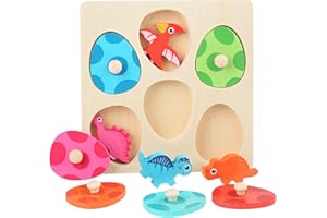 PTooTP Puzzle in Legno per Bambini 1 2 3 Anni, Giochi Montessori Bambino Educativi, Dinosauro e Uovo Colori Smistamento, Abilità Motorie Giocattoli, Interattivo Regali per Ragazze Ragazzi