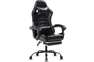 Fruyyzl Sillas Gaming con Reposapies, Silla Gamer Adulto con Respaldo Lumbar, Silla Escritorio Gaming Ajustable en Altura, Silla Ordenador en Piel Sintética (Gama Media, Negro)