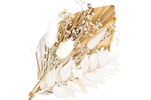 YZDZSW Flower Cake Topper, Dried Flowers for Cakes, Boho Cake Decorations Flowers Dried Flower Bouquet for Bunny Tail Gypsophila Gold Palm Leaf (White)