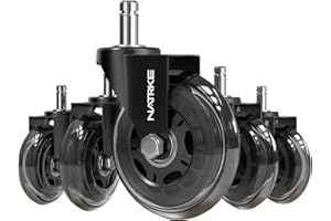 NATRKE Rotelle per Sedie Ufficio Parquet Ikea, Stelo di 10 mm, 5 Rotelle da Sedia Ruote Girevoli per Sedia in Gomma Morbida, Silenzioso Liscio Adatto a Pavimenti in Legno Tappeti, Max 250kg