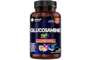 NEW LEAF PRODUCTS Glucosamine and Chondroitin High Strength 7-in-1 with MSM,Collagen,Vitamin C, Citrus & Ginger Joint Care Supplements for Men & Women - 180 Tablets