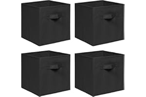 NICEME Foldable Cube Storage Unit Boxes, Non-Woven Fabric Storage Boxes Set, Clothes Drawers for Shelves, 26.5x26.5x28 cm (Black, Set of 4)