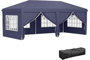 Outsunny Carpa Plegable 6x3x2,7 m Cenador de Jardín Gazebo Plegable con 4 Paneles 4 Ventanas 2 Puertas con Cremallera 1 Bolsa Anti-UV Impermeable para Exterior Terraza Patio Playa Azul