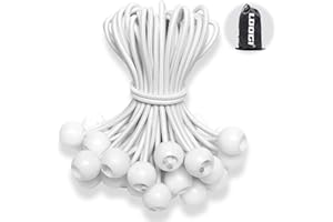 LOOGI Bungee Cord with Balls, 25Pcs 6 Inch White Bungee Ball Cords, Heavy Duty Tarp Bungees Ties Elastic Tie Down Straps for Tarpaulin Tent Camping Pavilions Flag Marquee