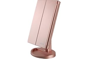 deweisn Lighted Vanity Makeup Mirror with 3X/2X/1X Magnification, 21 LED Lights and Touch Screen Dimmable Mirror, Two power Supply Mode Tabletop Makeup mirror,Travel Cosmetic Mirror(Rose Gold)