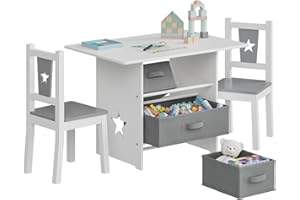 WOLTU Tavolo da Gioco per Bambini Scrivania da Pittura con Cassetti Tavolino con 2 Sedie in Legno