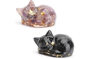 APOMOONS Ametista gatto cristalli pietre curative figura gatto addormentato decorazione Scultura decorativa nera con gattos gemme scultura carino decorazione per gli amanti