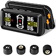 Tire Pressure Monitoring System 【2024 Upgrade Detached Bracket】Wireless Solar TPMS Tire Pressure Monitor Installed on Windowshield with 4 External Sensors Real-Time Display 5-87PSI for Car RV SUV MPV