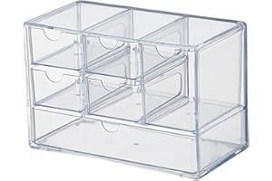 KOOMUAO Jumuao Aufbewahrungsbox Kunststoff, Mini Schubladenbox, Kleinteilemagazin mit 6 Schubladen, Desktop Aufbewahrung Organizer für Kosmetik Schmuck Schreibwaren (Transparent-B)