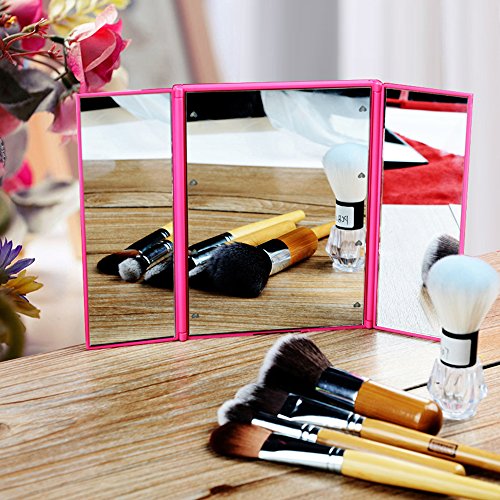 HOMPO Kosmetikspiegel Faltbarer, beleuchteter Schminkspiegel mit 8-LEDs Beleuchtung für Make up und Rasur, Standspiegel mit Batterie, für die Reise oder das Bad, schwarz - 7