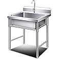MOCHIYIA 50/60cm Catering Sink, Stainless Steel Freestanding Sink Commercial Sink Single Bowl Unit Free Standing Utility Sink with Stand for Laundry Garage Indoor Outdoor, 50*50*80cm