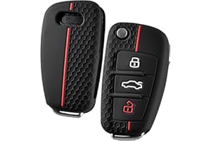 ‎OATSBASF OATSBASF Autoschlüssel Hülle für Audi, Schlüsselhülle Kompatibel mit Audi A1 A3 A4 A6 Q3 Q5 Q7 S3 R8 TT Silicone Schlüsselbox Cover Auto Zubehör (Rote Linie)