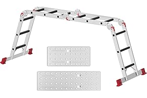 ‎AMHANCIBLE AMHANCIBLE Mehrzweckleiter, Leiter, 3.4M Aluleiter, 4 x 3 Stufen, Trittleiter, Haushaltsleiter, bis 150 kg,12 Stufen, in 6 Positionen, TÜV/GS Zertifiziert, Anti-Rutsch, Stabil und Robust EBAL01RD