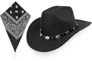 HDGSAFD 1 Chapeau De Cowboy En Feutre À Large Bord Et 1 Écharpe Carrée Multifonctionnelle, Chapeaux Rétro, Accessoires Vestimentaires, Chapeaux Simples À La Mode