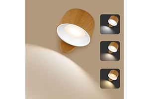 AISUO LED Wall Light, Touch & Remote Control Light, 7 Color Temperature & 5 Brightness Levels, 360 Degree Rotate Ball, Built-in 2500mAh Battery, Rechargeable Wall Light for Bedroom, Living Room(Wood)