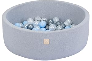 ‎MISIOO MISIOO Smart Bällebad 90 x 30 cm Rund für Kinder (Hellgrau: Silber/Perlenartig/Hellblau)
